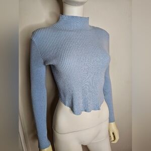 Beautiful Baby Blue Mock Turtleneck Lightweight Ribbed Sweater Size S